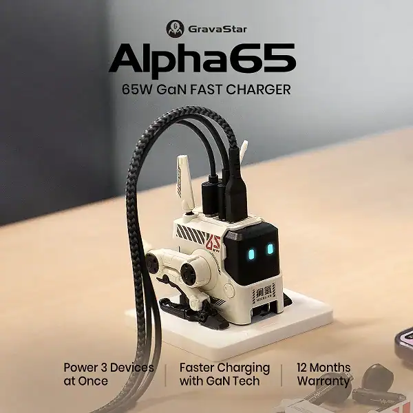 Gravatar Alpha65 Fast Charger. Alpha 65W Triple Ports GaN Fast Charger allows you to charge three devices at the same time. With GaN technology, Alpha65 makes charging faster and greener. The transforming design makes charging never boring! Compatible with US plug, UK plug, EU plug. Charge perfectly with different devices.